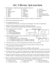 Hydrocarbons Worksheet for 9th - 12th Grade | Lesson Planet