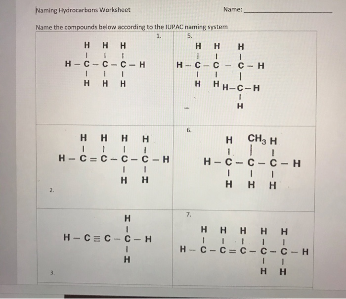 Solved Naming Hydrocarbons Worksheet Name: Name the | Chegg.com