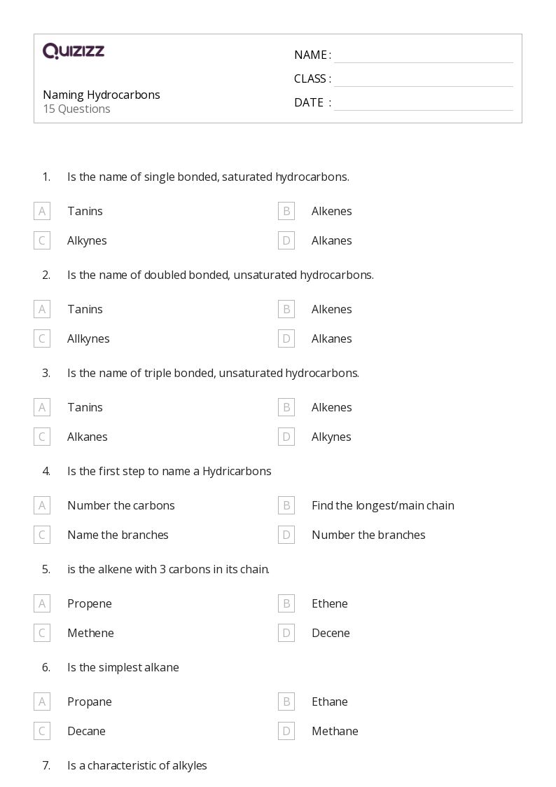 50+ alkenes and alkynes worksheets for 9th Year on Quizizz | Free ...