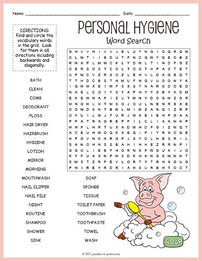 Health And Personal Hygiene Word Search Worksheet, 56% OFF