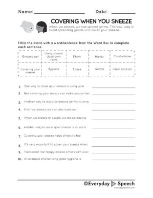 hygiene worksheet for high school