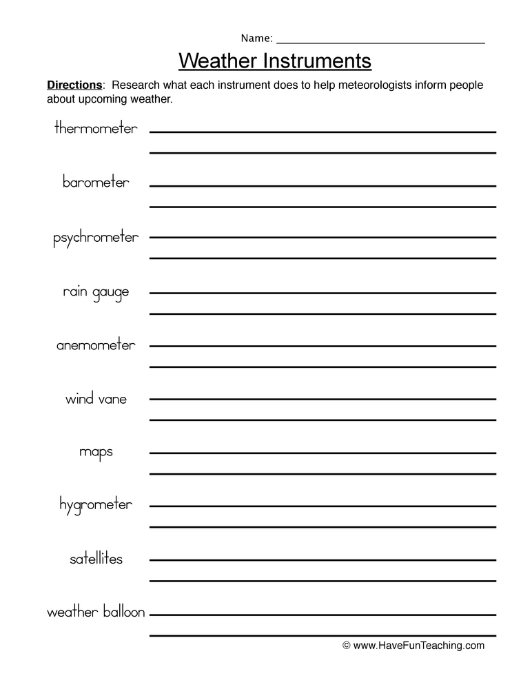 Writing about Weather Instruments Worksheet  