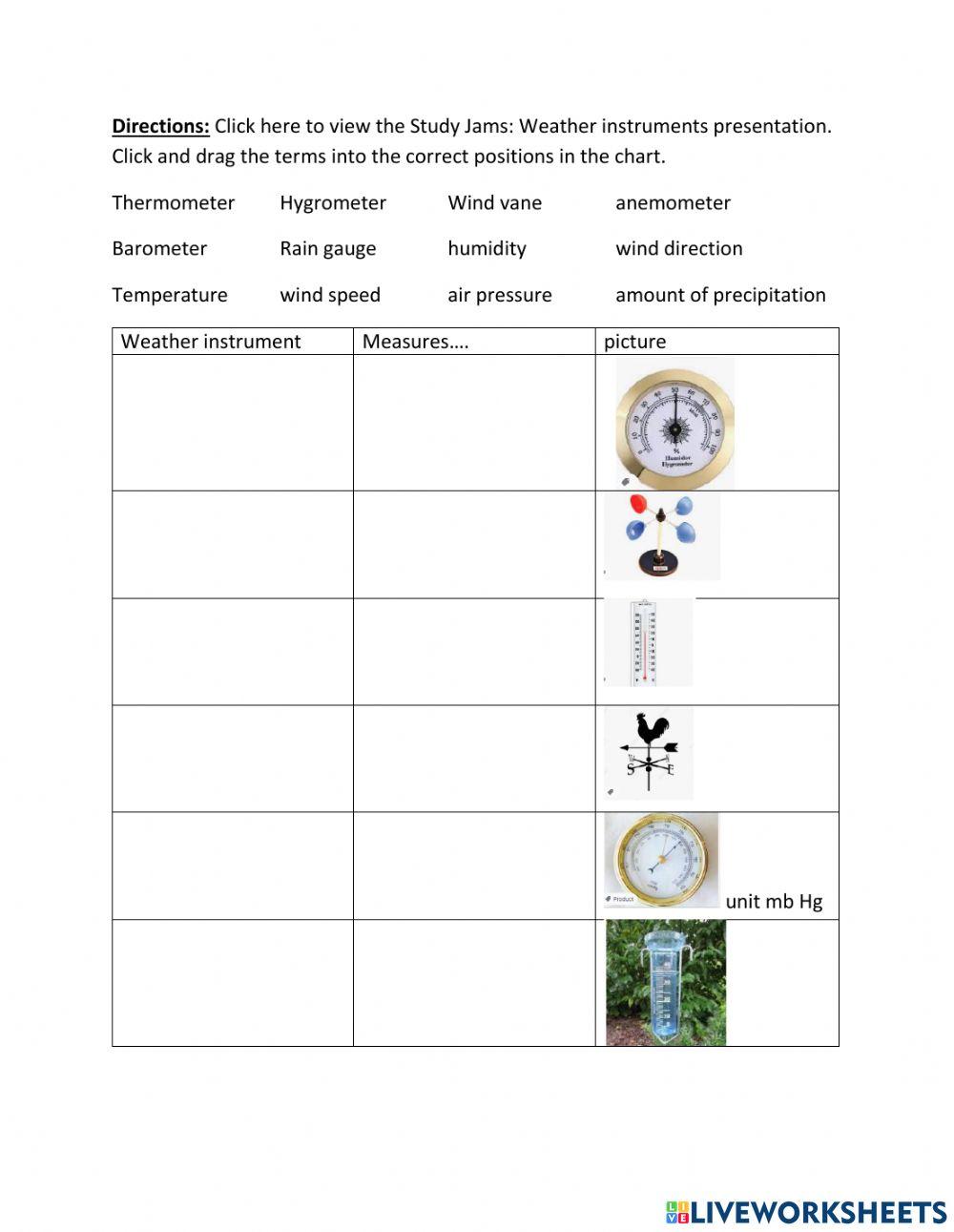 Weather Instruments Match Worksheet Have Fun Teaching Worksheets