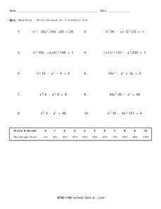 Hyperbolas Worksheet for 10th Grade | Lesson Planet