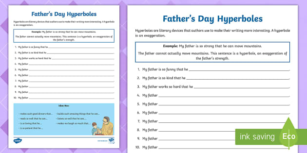 Fathers Day Hyperboles Activity - Grades 4-6 (teacher made)