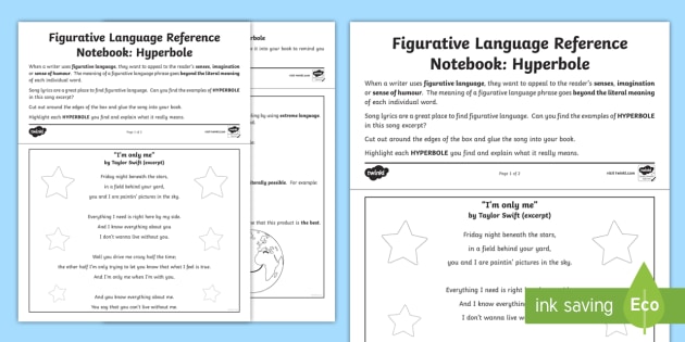 Figurative Language Reference Notebook: Hyperbole Activity for 3rd ...