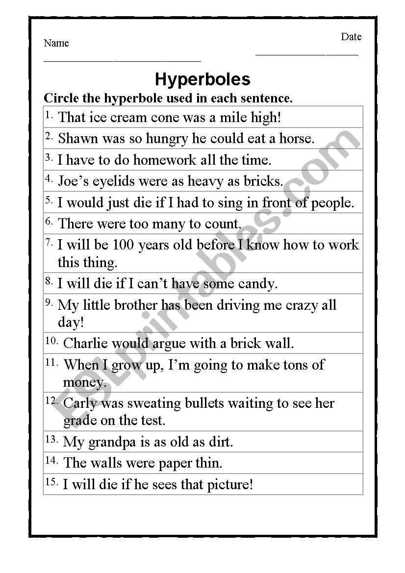 Hyperbole - ESL worksheet by JONAC