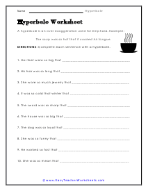 Hyperbole Worksheets