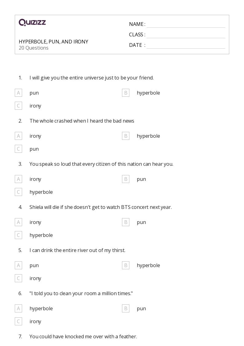 50+ Hyperbole worksheets for 6th Year on Quizizz | Free &  Printable