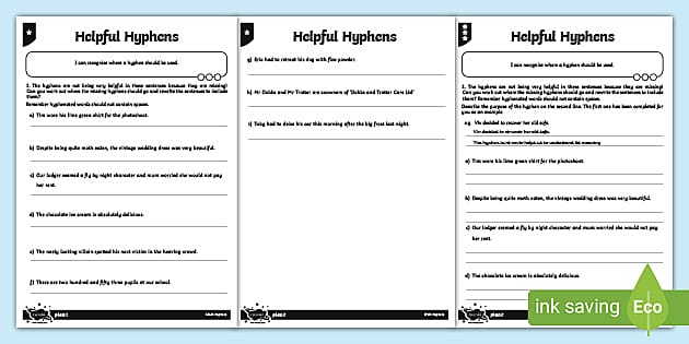 hyphen worksheet with answers