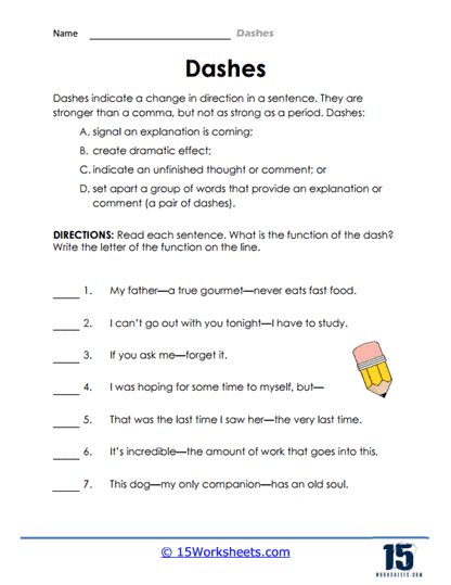 Dashes Worksheets - 15 Worksheets Library