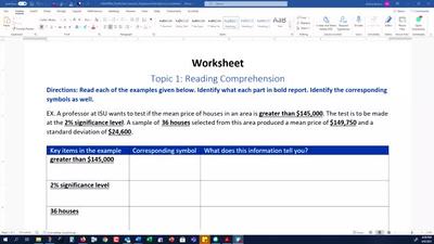 Math 1401 Hypothesis Testing Extra Worksheet - Reading ...