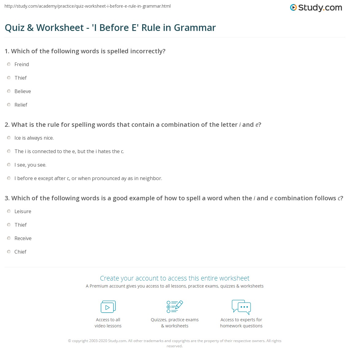 i before e except after c worksheet