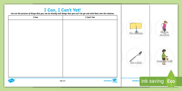 I Can, I Cant Yet Worksheet (teacher made) - Twinkl