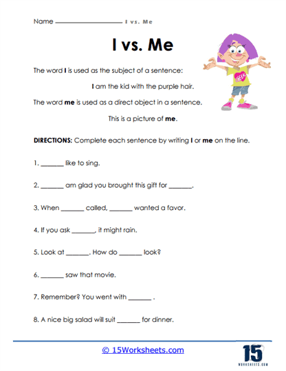I vs. Me Worksheets - 15 Worksheets Library