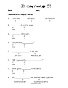 I vs Me Worksheet: Practice Grammar with Fun Exercises