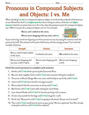 Personal Pronouns Worksheets | Choosing I or Me Personal Pronouns ...