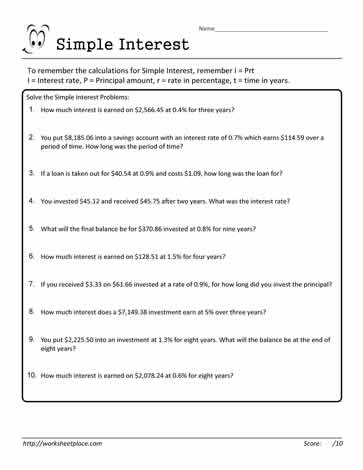 Simple Interest Worksheet 22 Worksheets