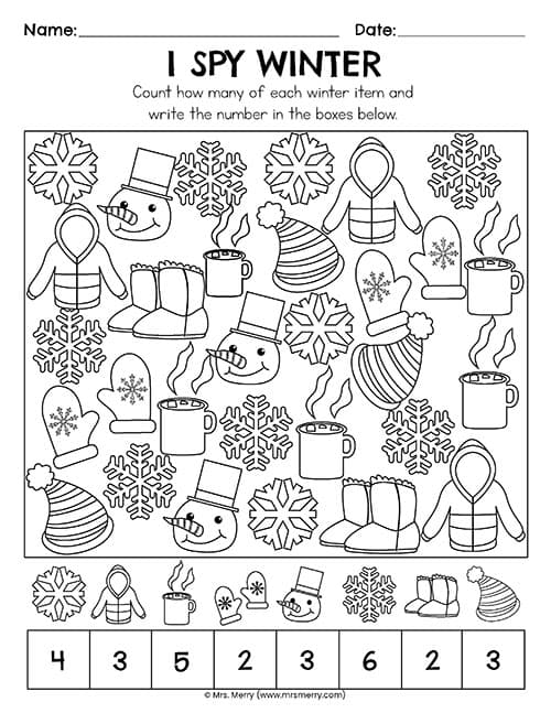 I Spy Winter Free Printable Worksheet | Mrs. Merry
