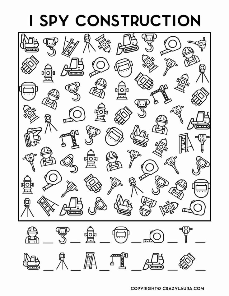 Free Construction I Spy Printable Game For Kids In 2021 - Crazy Laura