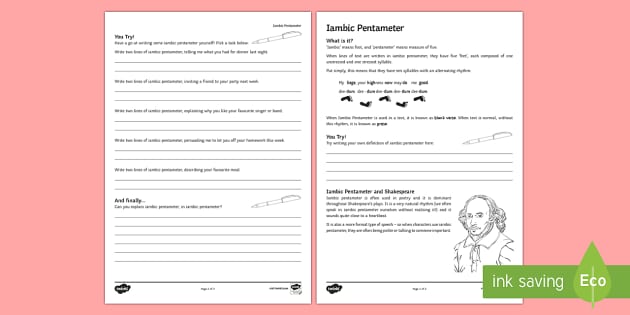Iambic Pentameter Worksheet | Shakespeare | English 