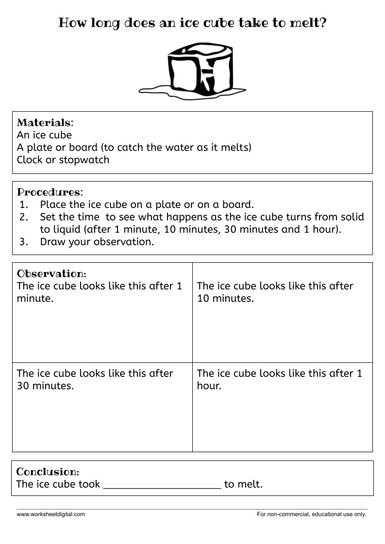How long does an ice cube take to melt Worksheet Digital Worksheets