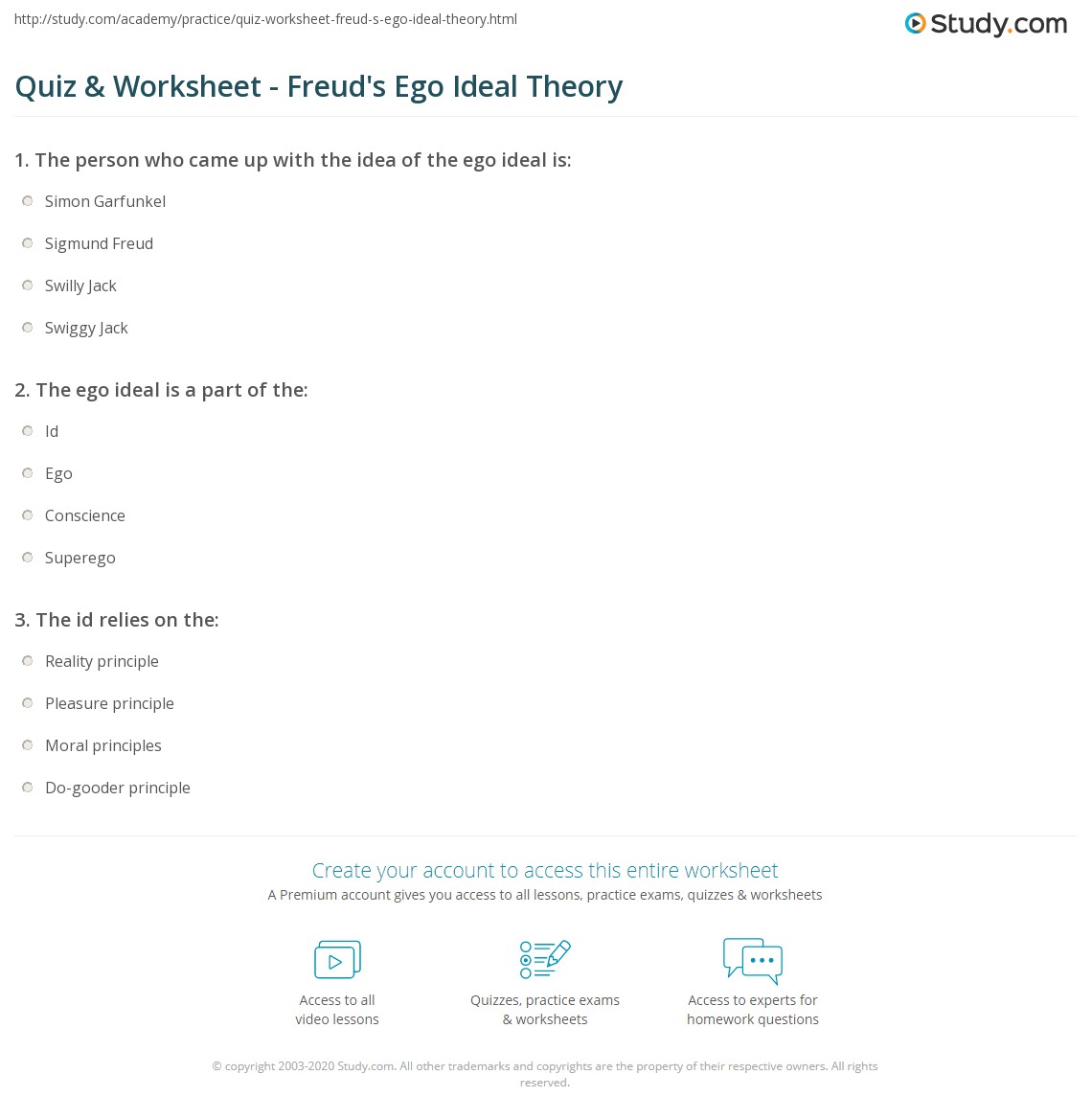 id ego superego worksheet