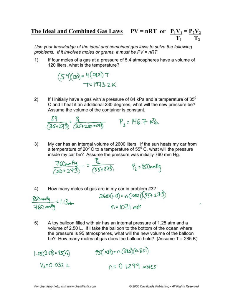 ideal gas law practice worksheet