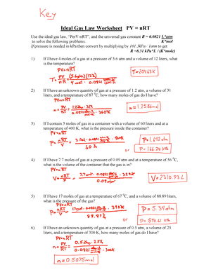 Ideal Gas Law Worksheet 2 Answer - Ideal Gas Law Worksheet PV ...
