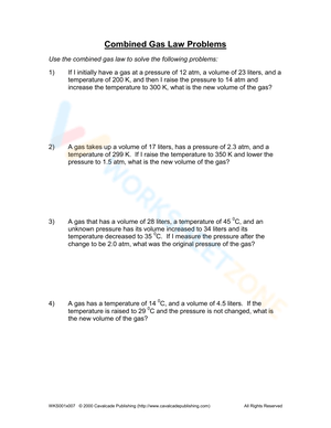 Combined Gas Law Problems Worksheet