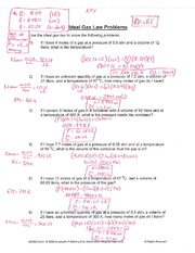 ideal gas law worksheet with answers