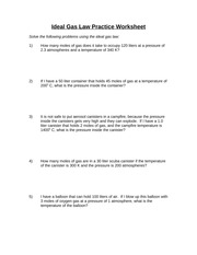 ideal gas law worksheet