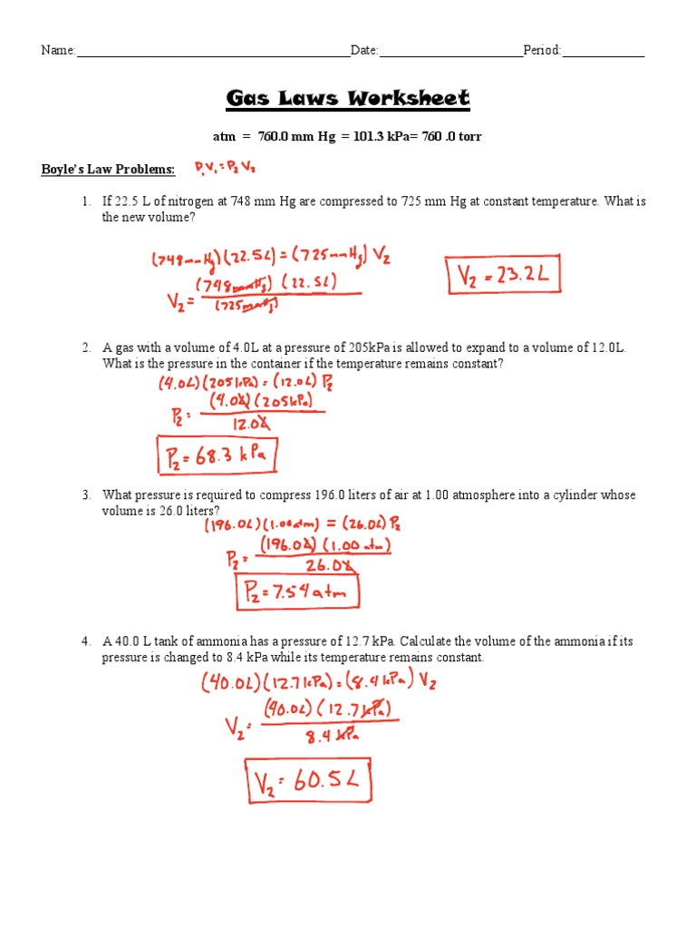 ideal gas laws worksheet