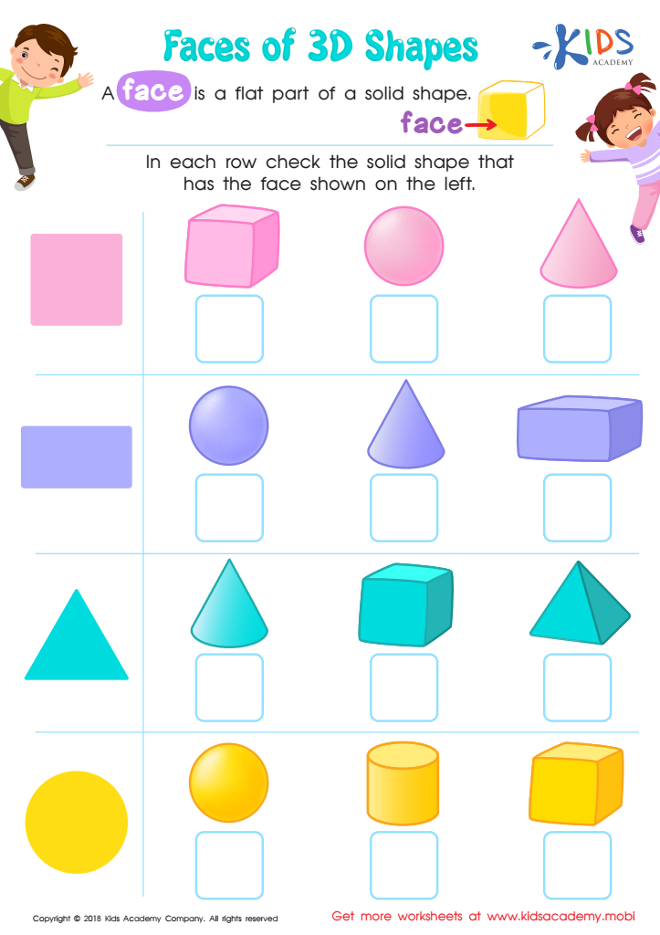 Faces of 3D Shapes Worksheet: Free Printable PDF for Children