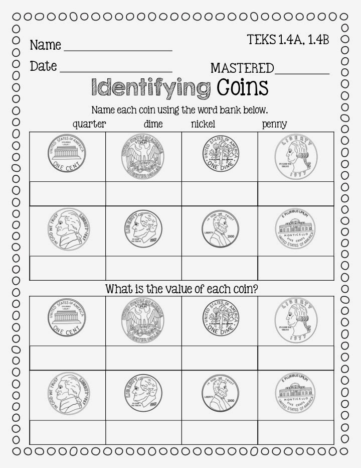 identify coins worksheet 2nd grade