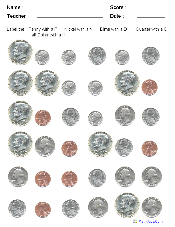 identify money coins worksheet