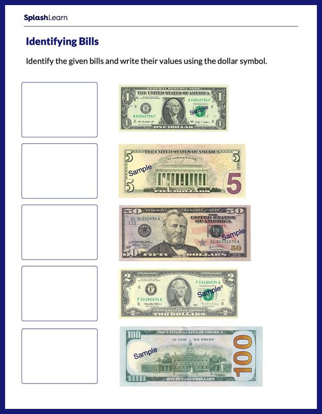 Identify the Bills - Math Worksheets - SplashLearn