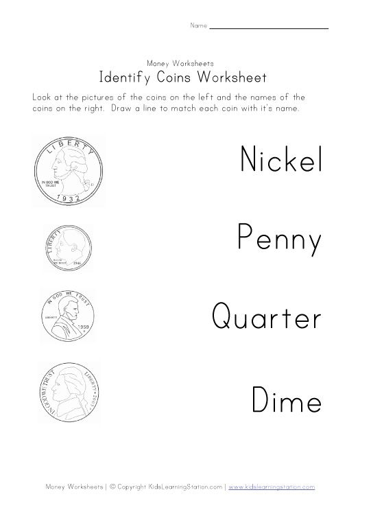 Money Worksheet - Coin Names | All Kids Network