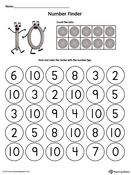 Number Recognition Worksheet: Find the Number 10 (Color ...