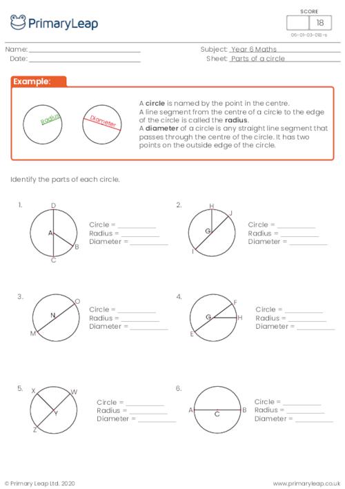 identify parts of a circle worksheet