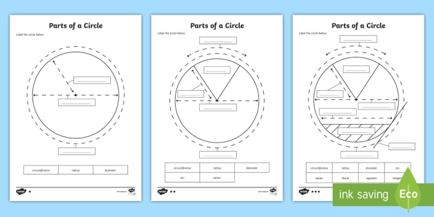 Parts of a Circle Differentiated Worksheets (teacher made)