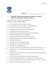 identify sentence fragments worksheet