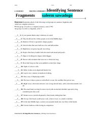 fragments and run ons exercises 5 1 .docx - NAME for EX ERCISE 1 ...