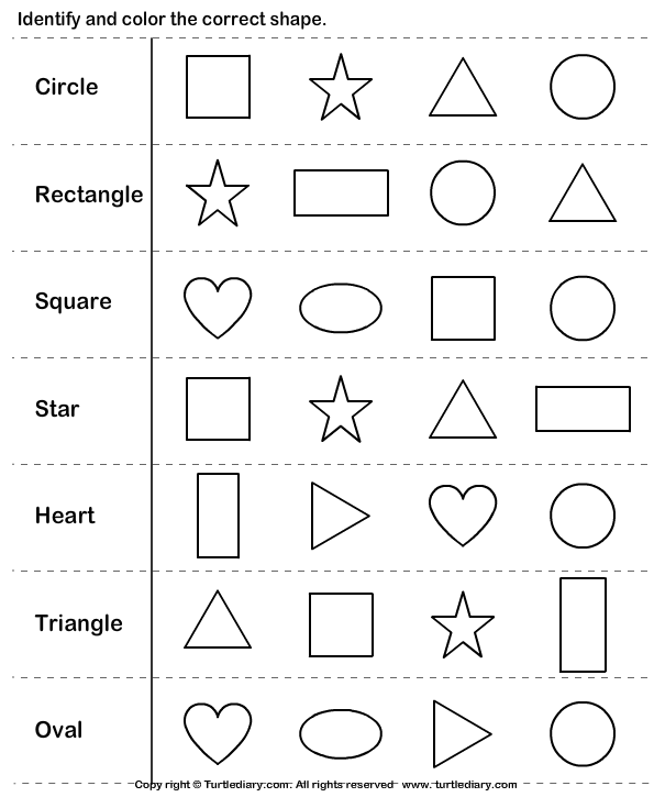 Identify and Color the Shape | Turtle Diary Worksheet