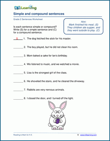 identify simple and compound sentences worksheet