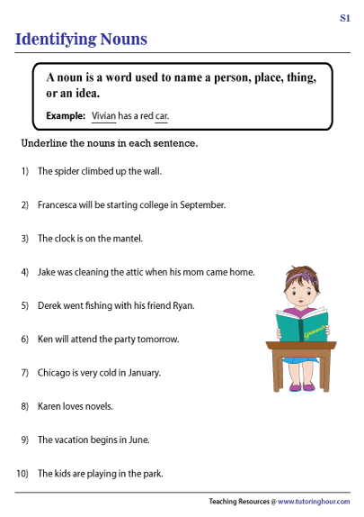 Identifying Nouns in Sentences | Worksheets
