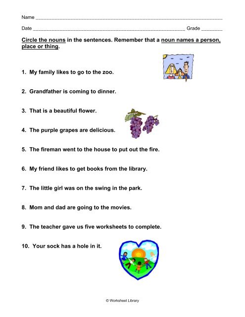 identify the noun worksheet