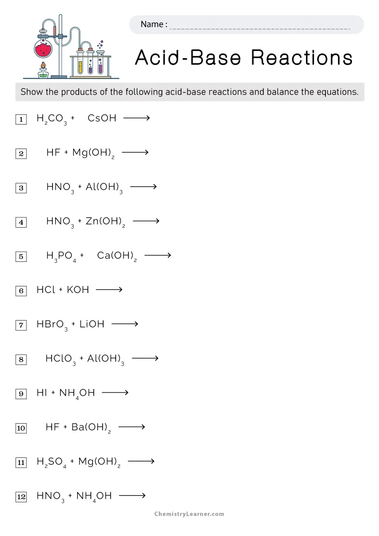 Free Printable Acids and Bases Worksheets