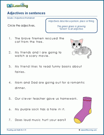 Adjectives in sentences worksheets | Worsheets library
