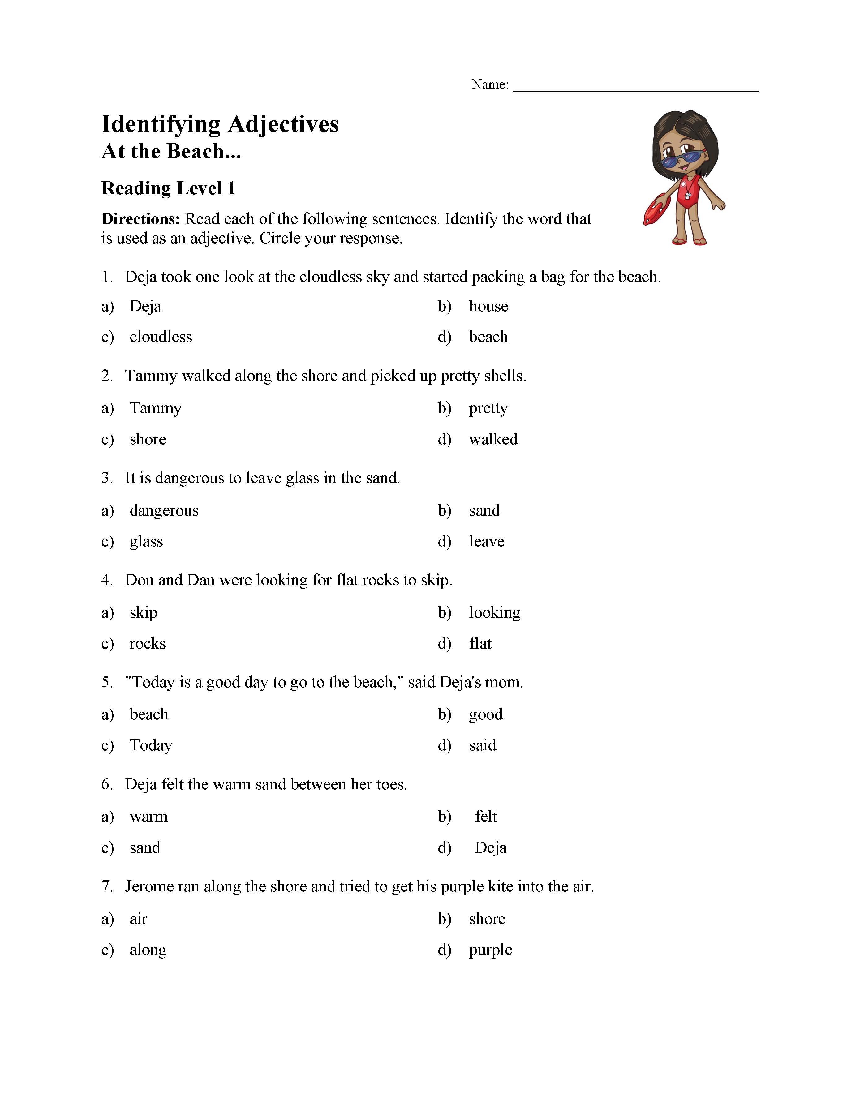 Identifying Adjectives Test 1 - Reading Level 1 | Preview